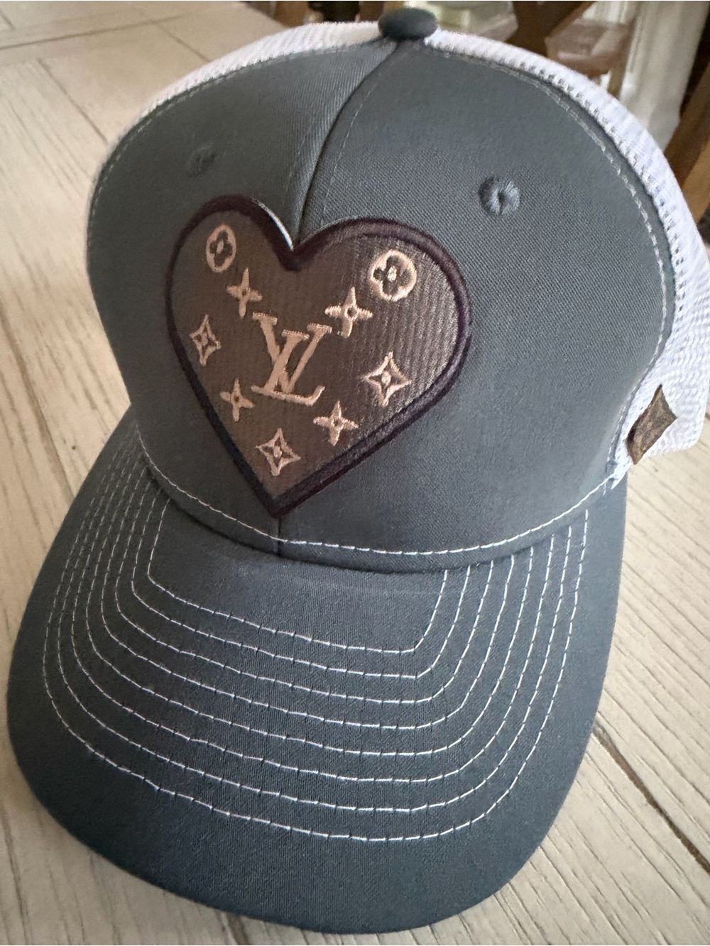 Upcycled LV  Grey Heart Logo Trucker Hat